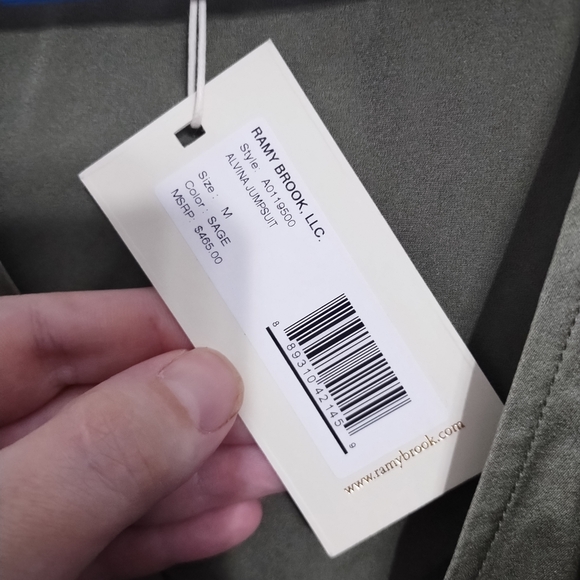 Ramy Brooks‎ Alvina Silk Sage Green Tie Waist Party Office Feminine  Jumpsuit M - Picture 9 of 11